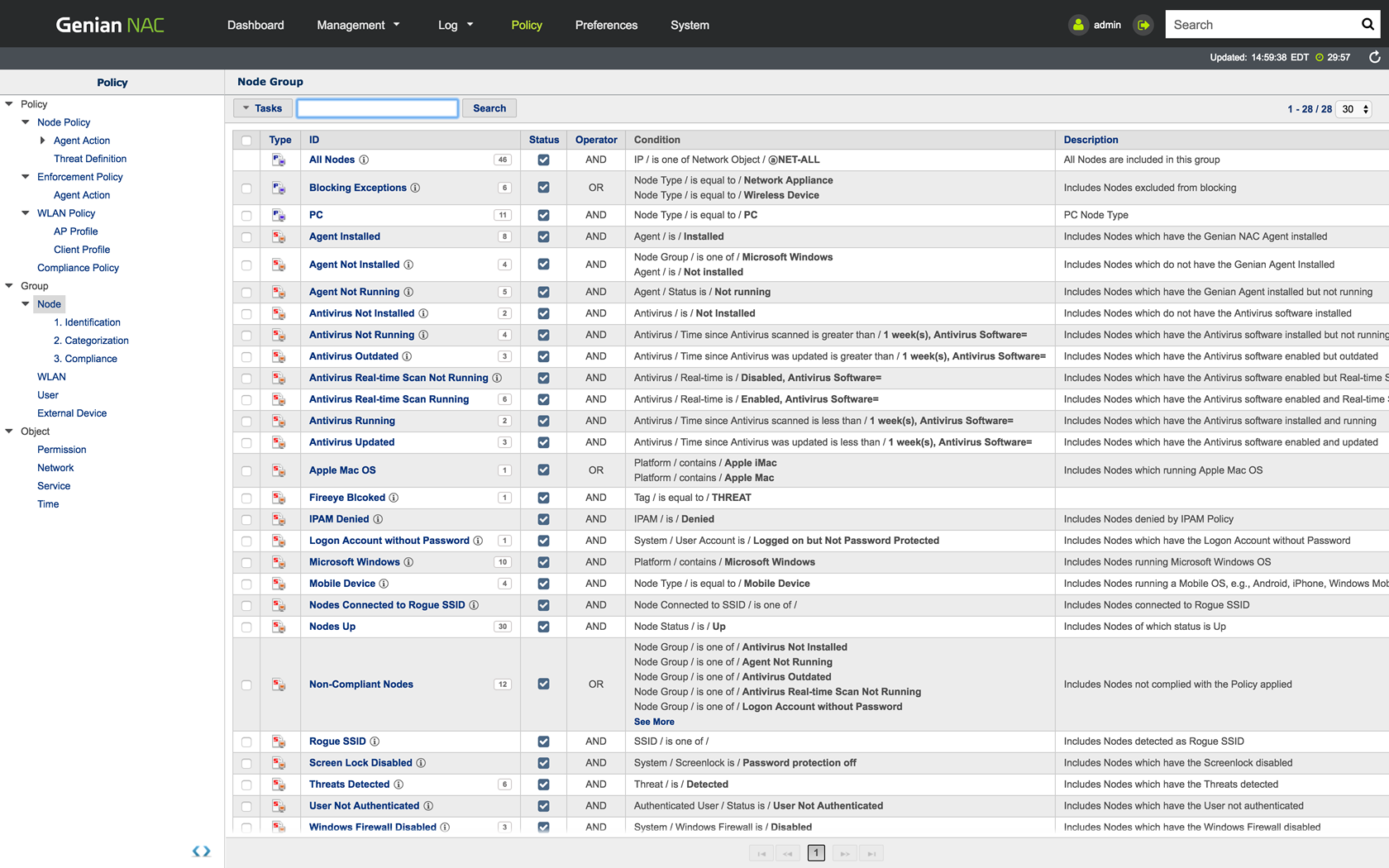 Use over 400 conditions and 30 predefined node groups